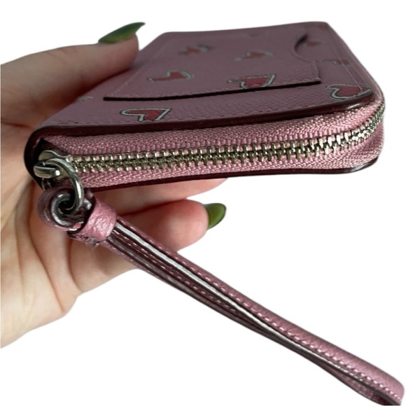 Coach Pink Heart-Patterned Women's Wristlet Wallet Clutch - Picture 8 of 10